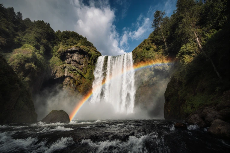 瀑布彩虹自然景观